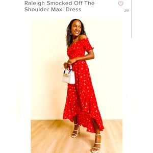 Francesca’s Raleigh Smocked Off The Shoulder Maxi Dress Size XS NWT